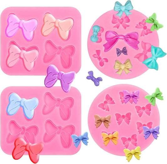 4 Pcs Bow Mold Fondant Bow Silicone Mold Chocolate Candy Cake Pop Molds Bow Molds for Cake Decorating, DIY Desserts, Fondant,Clay