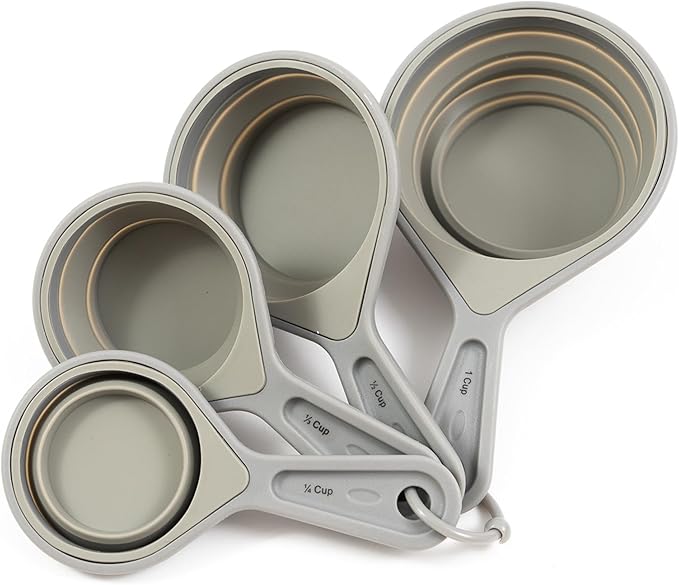 French Culinary Institute Premium 4-Piece Collapsible Measuring Cup Set, Gray