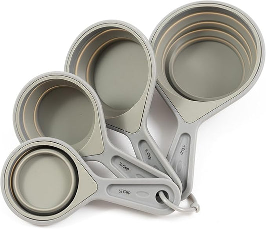 French Culinary Institute Premium 4-Piece Collapsible Measuring Cup Set, Gray