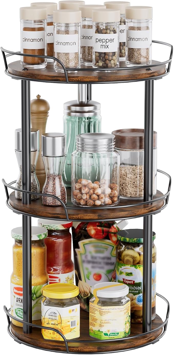 10'' Rotating Spice Rack, 3-Tier Lazy Susan Turntable Organizer | Wooden, for Cabinet, Table Top, Kitchen Countertop, Pantry, Bathroom, Vanity, Home Decor by Pantasia