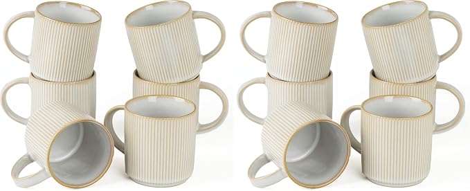 famiware Coffee Mug Set for 6, Star 12 oz Catering Mugs Cup Set with Handle for Coffee, Tea, Cocoa, Milk - Ceramic Stoneware Drinkware Set, Cappuccino White (Pack of 2) by Famiware
