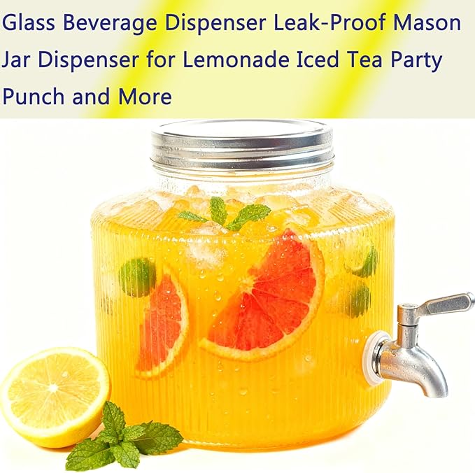 Large 2.5L Glass Beverage Dispenser Cold Brew coffee Iced Tea Lemonade Maker and Laundry Detergent Dispenser Leak-Proof Mason Jar Design with Stainless Steel Spigot and Reusable Filter Bag