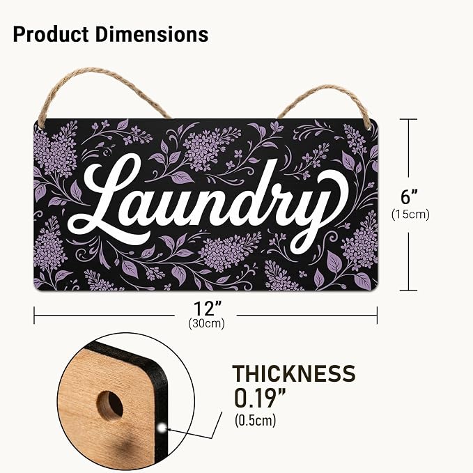 Charming Farmhouse Laundry Room Decor Floral Wood Wall Art Sign for Rustic Washroom Styling Easy to Hang Housewarming Gift 12x6 Inches - Image 3