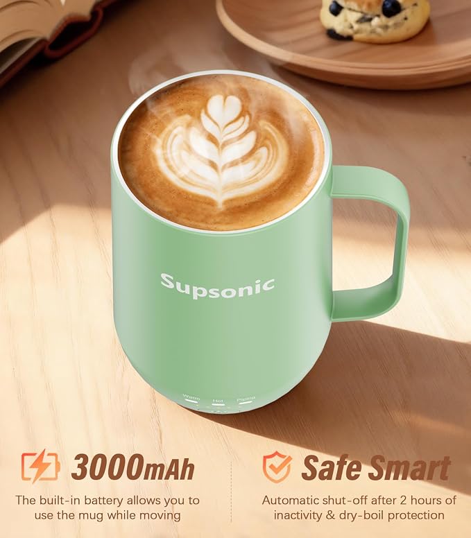 Supsonic - 16oz Self Heating Coffee Mug, Smart Heated Coffee Mug Faster Direct-Contact Heating Up to 149°F, Coffee Mug Warmer Set with Auto Shut-Off - Gifts for Men Women | S2 - Image 3