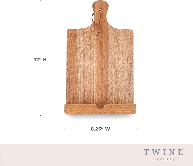 Twine Cookbook Stand, Acacia Wood Tablet Stand, Recipe Book Holder, Rustic Kitchen Decor Countertop Display, Acacia Wood, Set of 1 - Image 3
