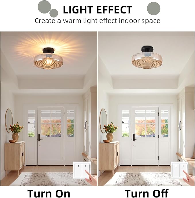 Semi Flush Mount Ceiling Light,11.8 inch Vintage Warm Amber Glass Ceiling Light Fixture,Living Room Lighting Fixtures Ceiling for Hallway Porch Bedroom Bathroom Dining room,E26 Base(Bulb Not Included) - Image 5