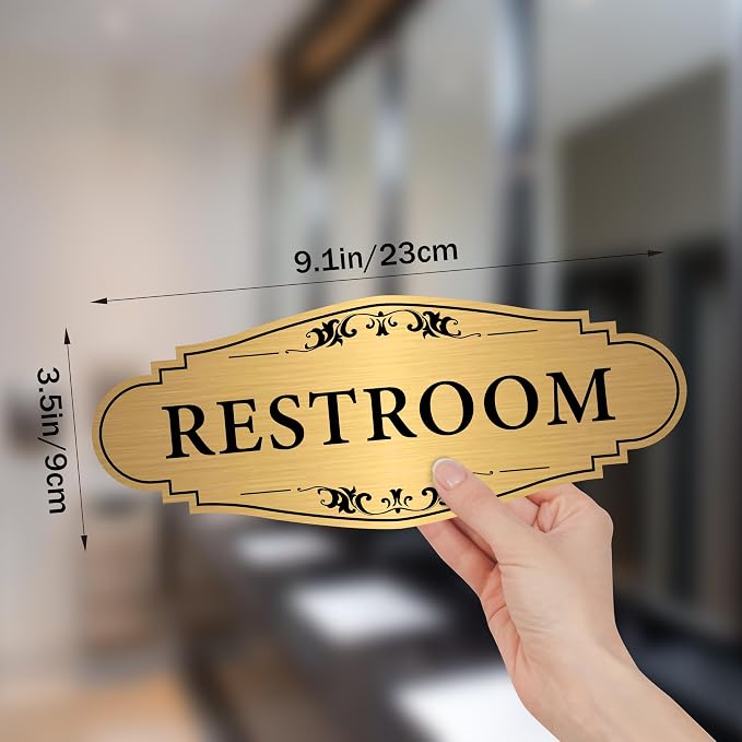 Restroom Sign Sticker for Business & Home, Self-Adhesive Brushed Gold | Elegant Bathroom Signs for Door, Durable & Waterproof Unisex Restroom Signage for House Toilet, Office, Store, Shop - Image 2