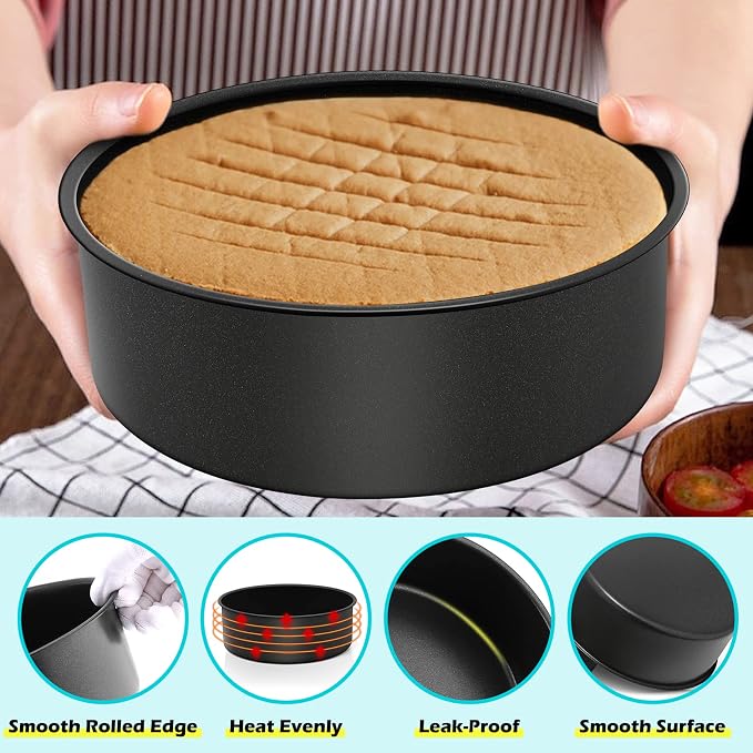 LIANYU 6 inch Cake Pans for Baking, Round Cake Pan Set of 4, Nonstick Stainless Steel Baking Tin Bakeware for Birthday Wedding Party, Non Toxic Coating, 3 Inch Deep, Black - Image 4