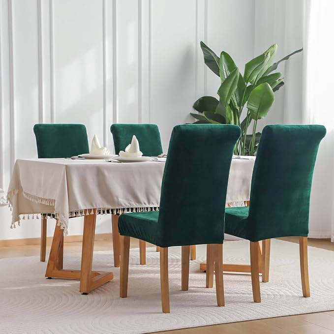 FORCHEER Chair Covers for Dining Chairs Set of 4,Velvet Light Grey Stretch Dining Room Chair Cover Kitchen Parsons Chair Slipcovers (Pack of 4, Velvet Velvet Jasper) - Image 3