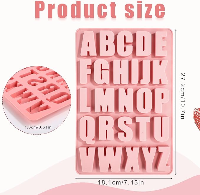 26 Cavities Silicone Letter Mold for Baking, Chocolate Letter Mould Alphabet Crayon Mold Non-Stick Large Depth Chocolate Letter Stencil for Making Candy Cake Biscuit Dessert (Pink) - Image 2