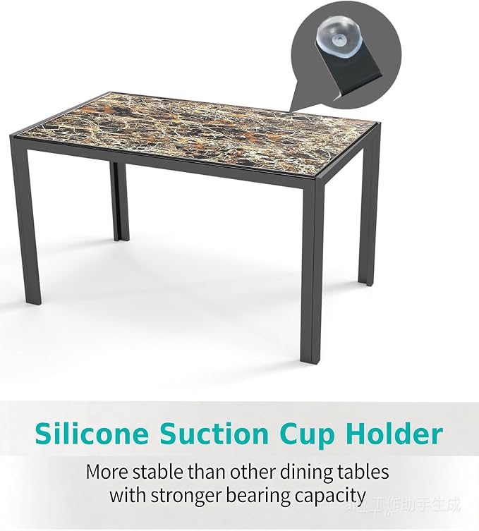 Gizoon Marble 7 Piece Glass Dining Table Set, Kitchen Table and Chairs Set | PU Leather Modern Dining Room Furniture,Dining Table Sets,Space Saving Table and Chairs Set for Home, Kitchen, Living Room - Image 3