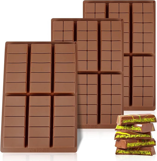 Chocolate Molds 3P, Food Grade Chocolate Molds Silicone, Non-Stick Deep Large Chocolate Bar Mold for Dubai Pistachio, Candy, Snacks and Desserts