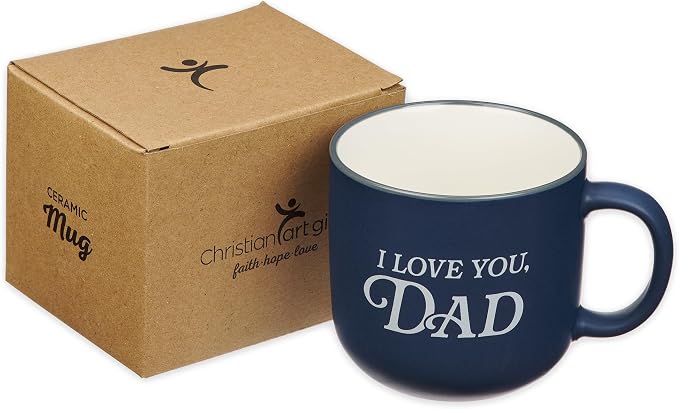 Christian Art Gifts I Love You, Dad Ceramic Coffee Mug, Non-toxic, Microwave/Dishwasher Safe, Navy Blue & White, 14 oz., Gift for Dad, Malachi 4:6 Bible Verse on Back - Image 6
