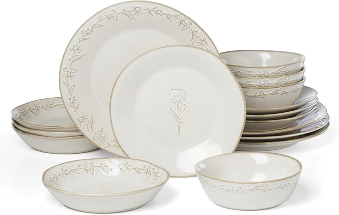 Lenox Homespun Stoneware 16-Piece Dinnerware Set for 4 | dishwasher safe, microwave safe | plates and bowls sets for kitchen and dining | 10.51 inch plate, dish set by Lenox