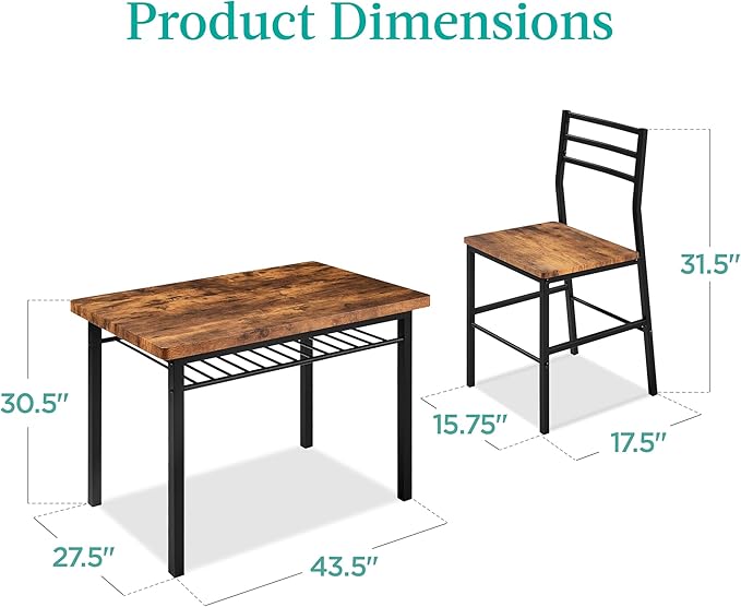 Best Choice Products 5-Piece Modern Dining Set W/Steel Frame, Space Saving Rectangular Kitchen Table W/ 4 Matching Chairs & Storage Rack for Apartments, Kitchens & Dining Rooms - Medium Brown/Black - Image 2
