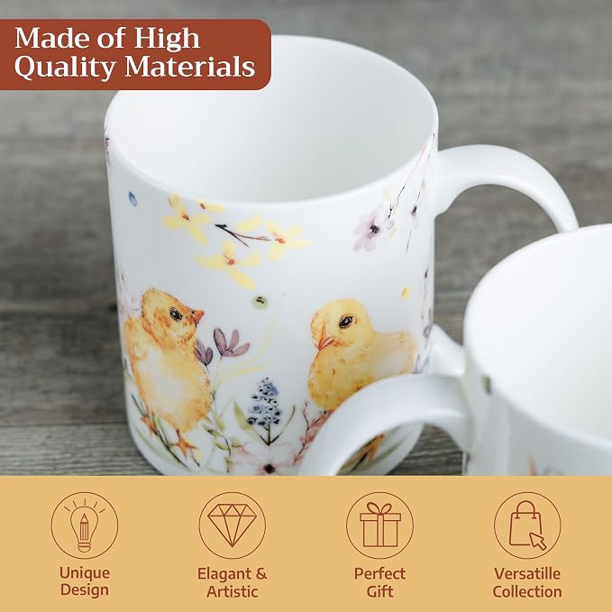 Maison d' Hermine Coffee Mug with Handles Tea Cups (15 Ounce, Pack of 1) | Fine Bone China Coffee Mugs for Hot Beverages Cappuccino Latte Home Restaurant Hotel Spring Summer -Easter Zest - Chicks - Image 3