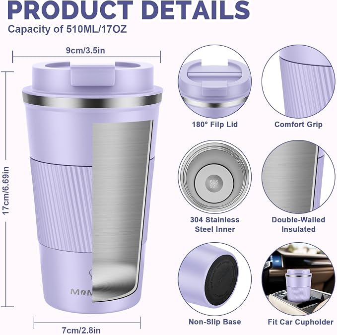 MOMSIV 17oz Travel Coffee Mug, Insulated Coffee Cup with Leakproof Lid | 6-Hour Heat Retention, 360°Leak proof, Vacuum Stainless Steel Double Walled, BPA-free, Reusable And To Go Coffee Mug - Image 2