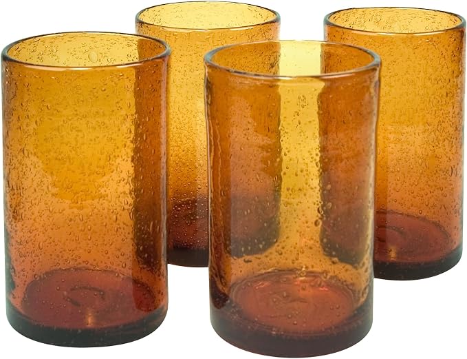 Artland 17oz Highball Tumbler, Set of 4 | Iris Seeded Design, Amber | Drinking Glass for Parties and Everyday Use - Mojito, Whiskey, Cocktail | Glassware & Kitchenware Essentials by Artland