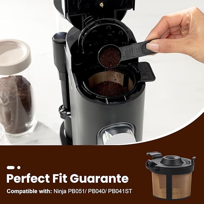 Permanent Coffee Filter for Ninja PB051 / PB040 / PB041ST - Reusable Stainless Steel Mesh Compatible with Ninja Coffee Maker Pods & Grounds - Eco-Friendly Replacement