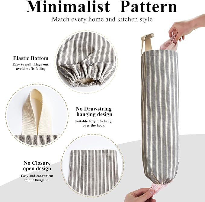 Plastic Bag Holder, Wall Mount Grocery Bag Holder, Reusable Trash Bag Organizer for Home Kitchen Pantry Decor (Gray-White) - Image 2