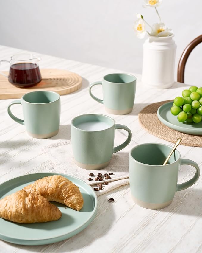 famiware Coffee Mugs Set of 8, Milkyway 13 oz Mug Set, Ceramic Cup Set with Handle for Coffee, Tea, Cocoa, Milk, Light Green - Image 6