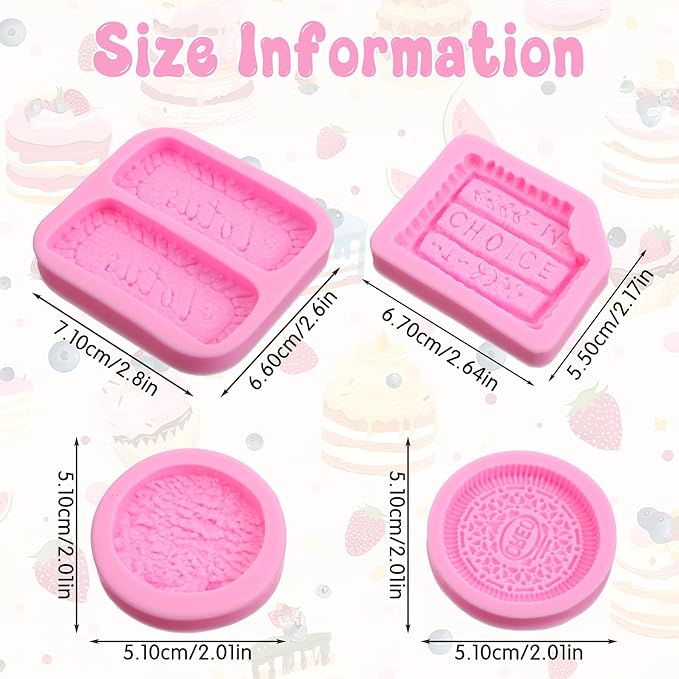 4Pcs Pink Cookie Molds, Biscuit Silicone Cookie Molds, Clay Chocolate Chip Mold, Candy Fondant Mold for Cookies Butter Paste Dough Plaster Cake Decorating