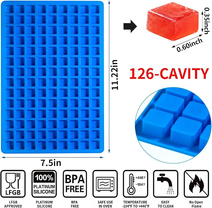 Sidosir Square Caramel Candy Mold Silicone, 126-Cavity Gummy Silicone Molds for Fat Bombs, Chocolate Truffles Mold for Hard Candy, Ice Cube - Image 2