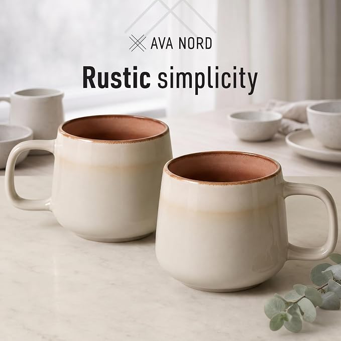 Ava Nord Large Stoneware Ceramic Coffee Mugs Set of 2-20 oz - Sage Ash | Lead-Free, Non-Toxic, Freezer - Microwave & Dishwasher Safe, Comfortable Handle, Aesthetic Nordic Design for Tea, Cocoa - Image 7