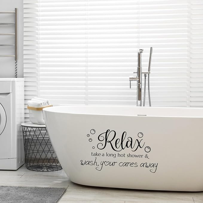 SUPERDANT Bathroom Wall Decals Relax Shower Door Decals Bath Wall Sticker for Dorm Take A Long Hot Shower Quotes Wall Art DIY Decor Wall Art Stickers Vinyl Bathroom Stickers Shower Doors 22.8x13inch - Image 5