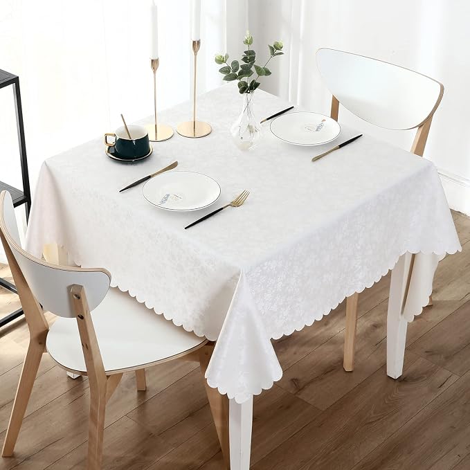 Smiry Square Waterproof Heavy Duty Vinyl Tablecloths, 70 x 70 Inch | Wipeable Washable Floral Embossed Table Cover for Kitchen and Dining Room, Indoor & Outdoor Use, White by Smiry