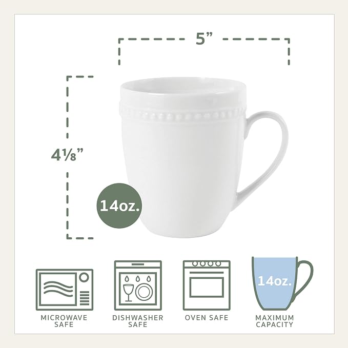 Everyday White Beaded Set of 4 Mugs, 14 ounce - Image 4