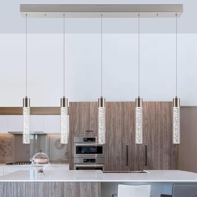 Pendant Light Kitchen Island with Remote Control - Brushed Nickel Adjustable Height Kitchen Island Light, 3000K/4000K/6000K Dimmable LED Handing Light for Dining Room, Bar, Hallway - Image 5
