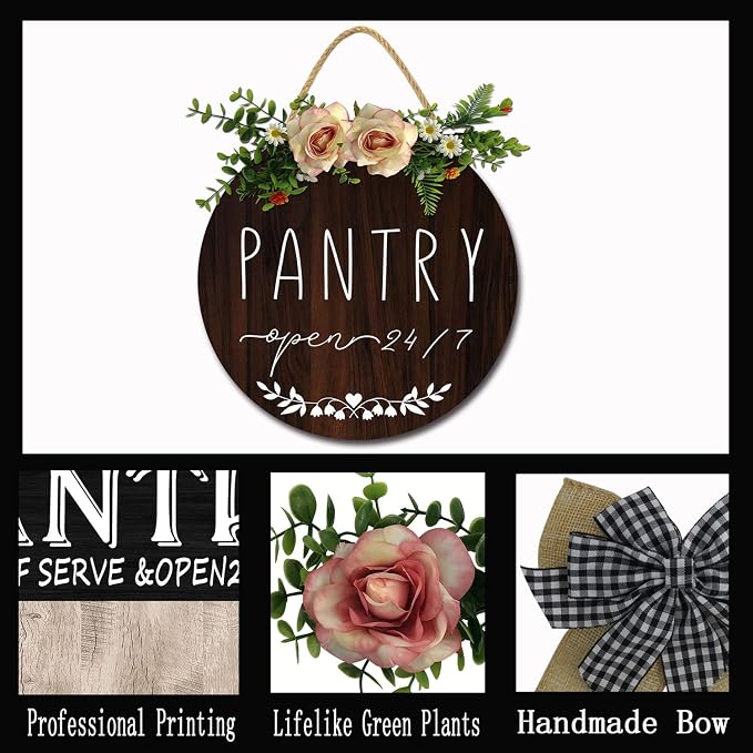 Pantry Sign Pantry Wall Decor Farmhouse Pantry Sign Wooden Rustic Pantry Sign Retro Pantry Hanging Sign Wooden Art Printed Decor for Home Pantry Room Holiday Decoration, 11x11 Inch - Image 7