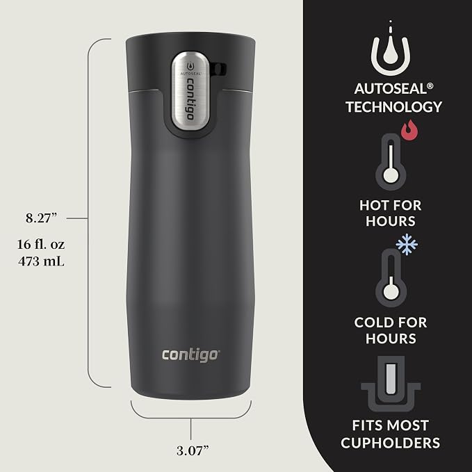 Contigo West Loop 3.0 Stainless Steel Insulated Travel Mug, Leak Proof with AutoSeal Lid, 16oz, Matte Black - Image 5