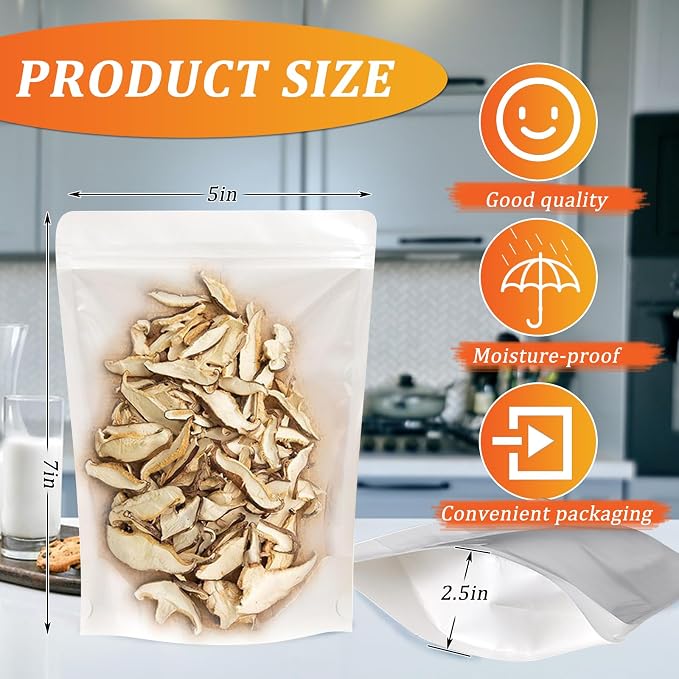 100 PCS Resealable Packaging Bags for Small Business，Kraft Bags With Window Clear Fornt Heat Seal Sealable 5.5"X7.9"Paper Zipper Stand Up Pouches Nut Bag Coffee Cookie Herb Food Bakery Storage - Image 5