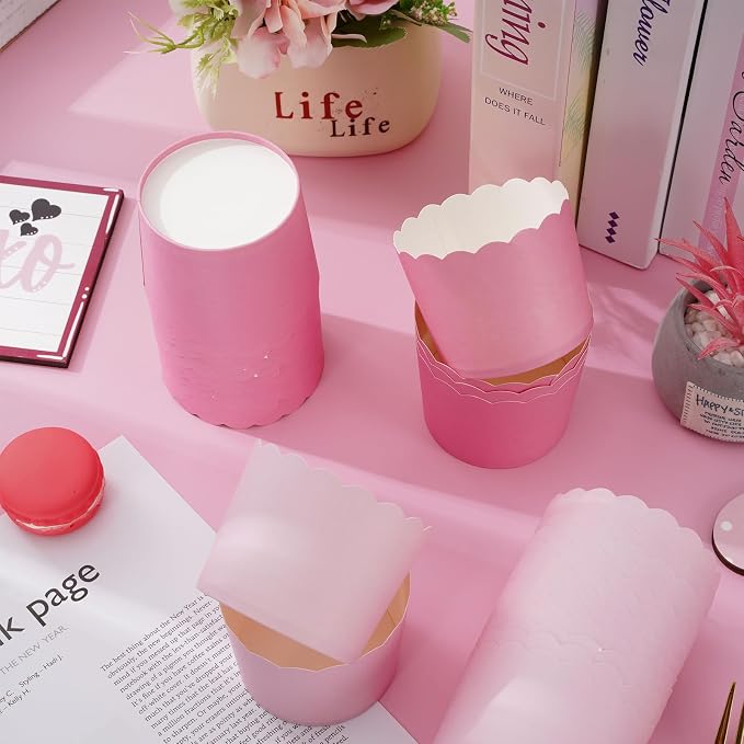 Whaline 120Pcs Valentine's Day Pink Paper Baking Cups Scalloped Edge Cupcake Wrappers Gradient Pink Cupcake Muffin Cases for Valentine Wedding Birthday Baby Shower, 3 Colors - Image 3
