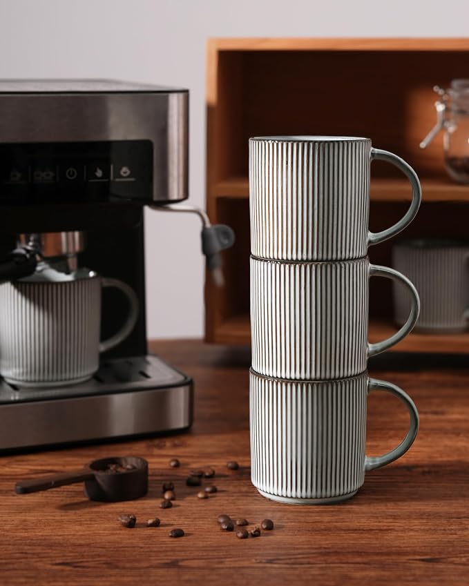 famiware Coffee Mug Set for 8, Star 12 oz Catering Mugs Cup Set with Handle for Coffee, Tea, Cocoa, Milk - Ceramic Stoneware Drinkware Set, Smoky Blue - Image 5