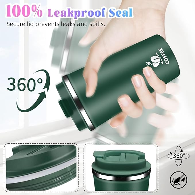 17oz Insulated Travel Coffee Mug with Flip Lid – Leakproof Stainless Steel Insulated Coffee Tumblers, Reuable Coffee Cup for Hot & Cold Drinks, Perfect for Camping & On-the-Go - Image 6