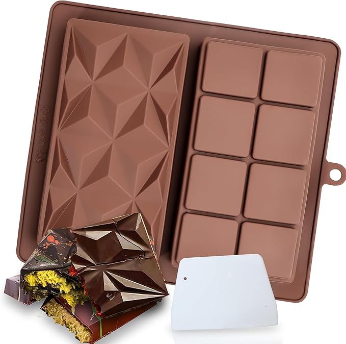 1 Pack Deep Chocolate Bar Molds, Silicone Dubai Chocolate Bar Mold, Candy Bar Mold for Stuffed Bar with Scraper