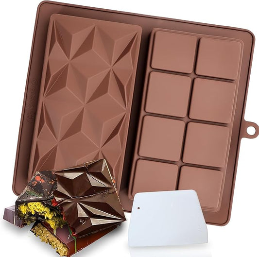 1 Pack Deep Chocolate Bar Molds, Silicone Dubai Chocolate Bar Mold, Candy Bar Mold for Stuffed Bar with Scraper