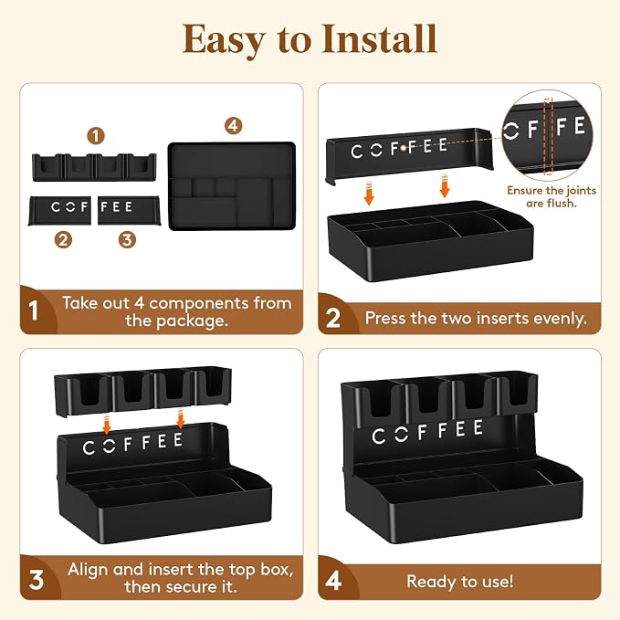 Lifewit 2-tier Coffee Station Organizer Caddy for Countertop, 11 Compartments Coffee Bar Organizers for Cups, Pods, Sugar, Compact Condiment Holders Storage for Office Breakroom Kitchen Home Black - Image 7