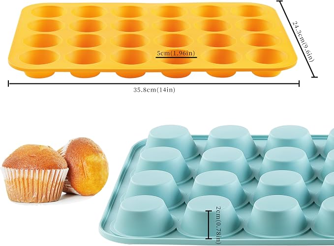 VRUIFA 2PCS Silicone Mini Muffin Pan, 24 Cups Nonstick Mini Cupcake Pan for Baking, BPA Free and Dishwasher Safe, Great for Making Muffin Cakes, Tart, Bread and Egg Bites - Image 2