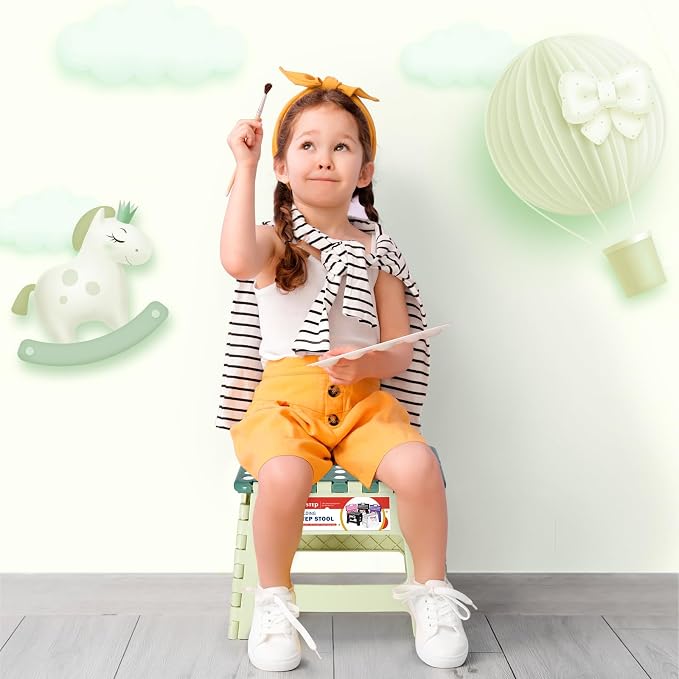 ACSTEP 9 Inch Folding Step Stool 300 LB Capacity Plastic Foldable Step Stools for Kids and Adults, Folding Stool Suitable for Kitchen, Stepping Stool with Handle Bicolor Green Small Step Stool 1PC | Lightweight Plastic Small Foldable Step Stool with Ha... - Image 5