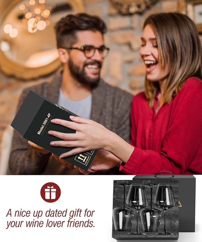 OJA Wine Glasses Set, Crystal Hand Blown Red Wine Glass Set of 4, 23 oz | Long Stem, Unique Large Design, Best for Wine tasting, Birthday, Christmas, Anniversary - Image 7