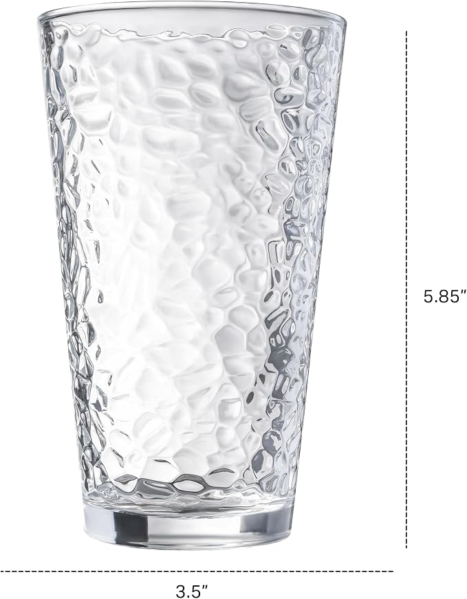 Le'raze Set of 10 Hammered Glass Cups, Clear Heavy Base Drinking Glasses | 16oz, Stackable, Durable, Dishwasher Safe, Freezer Safe, Non Slip, 100% Food Grade, BPA Free, Secure Packaging, Eco-Friendly - Image 7
