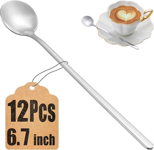12 Pcs Teaspoons Set, 6.7 Inch Tea Spoons Long Handle, Small Teaspoons, Food Grade Stainless Steel Spoons, Long Spoon for Stirring, Metal Espresso Spoon, Coffee Bar Accessories by MUTNITT