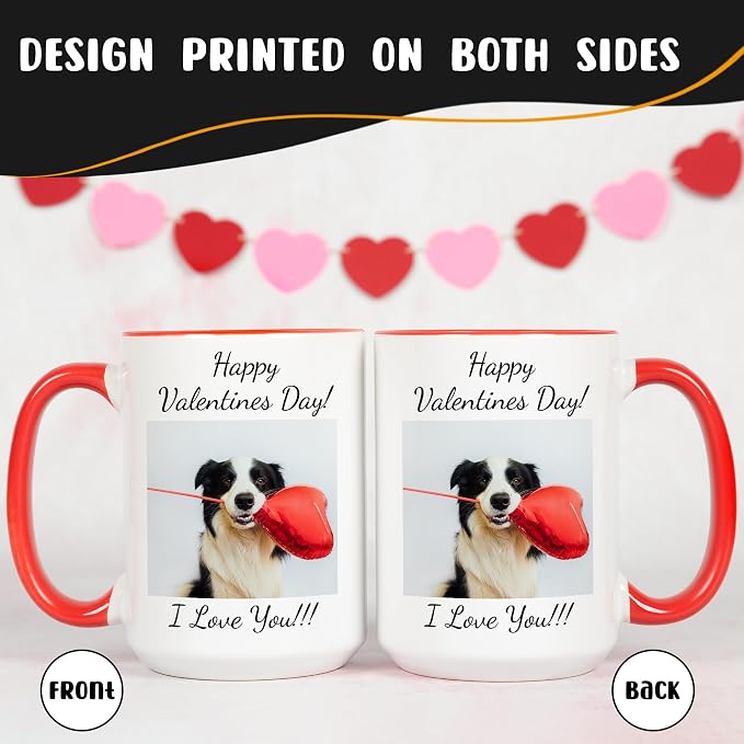 Personalized Coffee Mug 15 Oz, Custom Picture Text or Logo Ceramic Mug, Customized Gift for Men & Women, Taza Personalizada with Photo and Words, Customizable Large Tea Cup | White - Red - Image 4