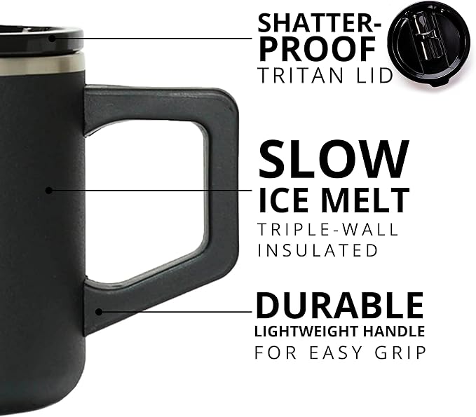 Elemental Insulated Coffee Mug - Triple-Wall Stainless Steel Summit Travel Cup for Hot and Cold Drinks - Thermal Coffee Mug with Lid and Handle for Camping, Office & Travel 12oz - Black - Image 3