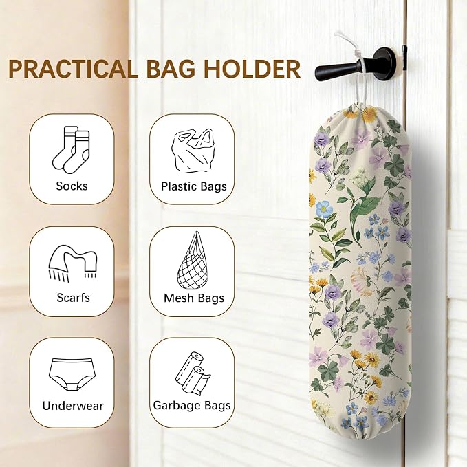 Floral Plastic Bag Holder Dispenser, Plastic Grocery Bag Organizer & Wall Mount Paper Trash Bags Saver Storage for Kitchen Home Pantry Decor, Shopping Bags Storage Dispenser - Image 4