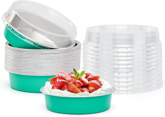 Beasea Elegant Blue 8 Oz Mini Pie Pans Tart Pans Tin Baking Tins with Lids, 4 Inch 20 Pack Disposable Baking Pans For Cake Tart Quiche by Beasea